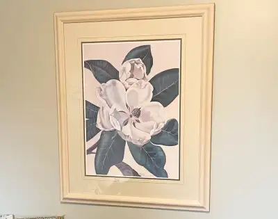 LARGE  SIGNED  PAINTING IN  WOOD  FRAME AND GLASS INSERT, View more