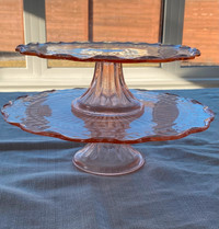 Two Pink Depression Glass Cake Pedestal Stands