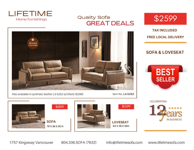 SUPER DEAL *** Genuine Top Grain Leather Sofa Set in Couches & Futons in Vancouver