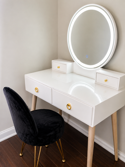 MOVING SALE - White Makeup Vanity Desk with LED Lighted Mirror +, View more