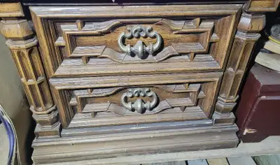 Vintage antique nightstand. Bedside table. Wooden furniture., View more