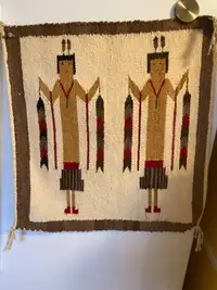 Vintage American Indian Navajo Yei Pictorial Wool Woven Rug Wall