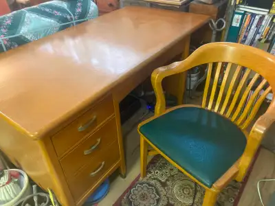 Quality wood desk old bell telephone equipment with chair, View more