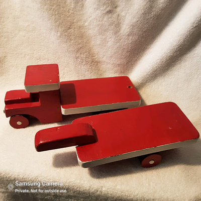 Vintage Folk Art Wood Block Truck & Trailer Toy 24.5"l 5"h 4.5"w, View more