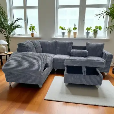 Storage Sectional Corduroy Sofa + Side Space | Fits At Corner $, View more