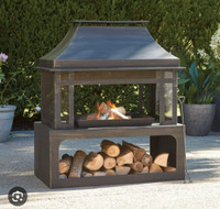 Hometrends Steel Outdoor Fireplace with Log Storage