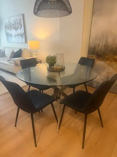 glass table and 4 chairs , View more