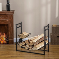 2-Tier Firewood Log Rack with 4 Tools 33" Fireplace Wood Holder 