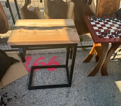  Handmade Live Edge Wood & Epoxy Side Table, View more