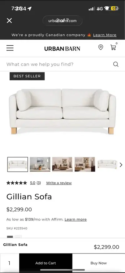 Urban Barn Gillian Couch Modern Contemporary Sof, View more