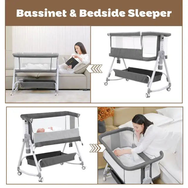  3 in 1 Baby Bassinet - Bedside Sleeper w Wheels & Mattress in Cribs in Markham / York Region - Image 4
