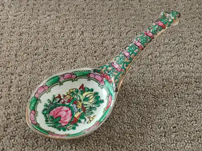 Large Vintage Chinese Rose Canton Porcelain Serving Spoon - 8", View more