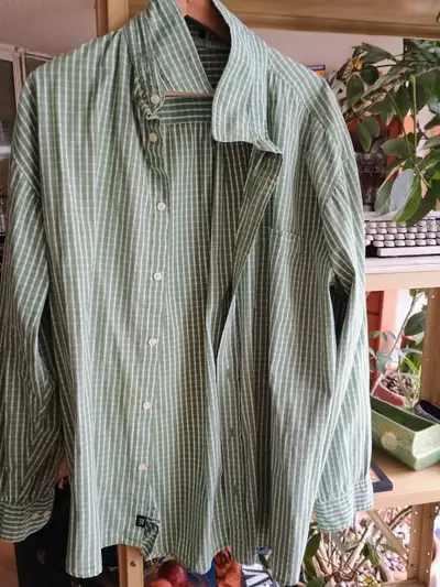 XXL Green Plaid Men's button down shirt, View more