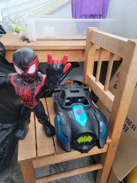 Spiderman figure and batmobile that makes sound 