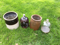 Vintage crocks and glass jugs