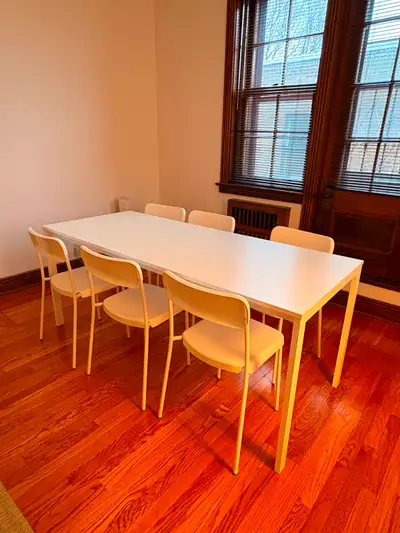 PICK UP STARTING JUNE 18TH White 6-person table with Ikea chairs in excellent condition. The chairs...