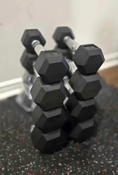 5lb, 8lb, 10lb, 15lb Pound Rubber Hex Dumbbell Weight Set - New!, View more