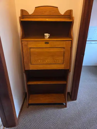 Antique Solid Oak Drop-Front Secretary Desk / Bookshelfelf, View more