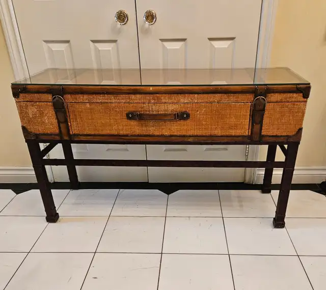 VTG STILES BROTHERS STYLE STEAMER SAFARI WICKER TABLE / CONSOLE in Coffee Tables in City of Toronto - Image 7