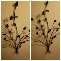 Pair of Wall Hanging Wrought Iron Sheaf Decor with Candle Holder
