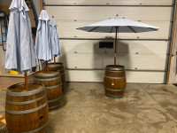 New umbrella wine barrel tables