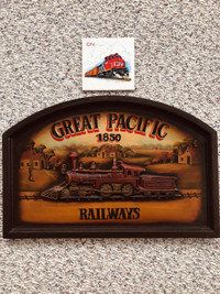 Vintage Wooden Train Plaque and Ceramic Tile