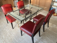 Dining table + 4 leather chairs