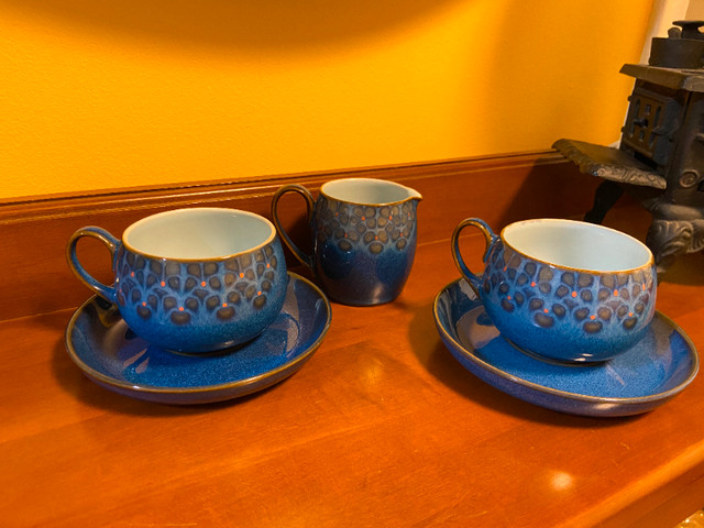 Like New 2 Denby Midnight Blue Flower Teacup & Saucer Creamer in Arts & Collectibles in Oshawa / Durham Region - Image 2