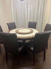 Modern Traditional 6 Person Dining Set with Lazy Susan
