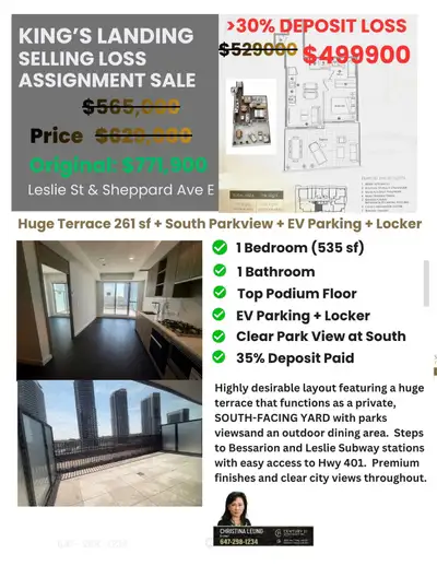 DISTRESSED ASSIGNMENT SALES - 1 Unique Bedroom (796sf) KING’S LANDING + EV PARKING + LOCKER Address:...