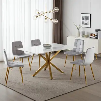 ️ Mimi 6-Seater Dining Set – White Ceramic Marble Style, View more