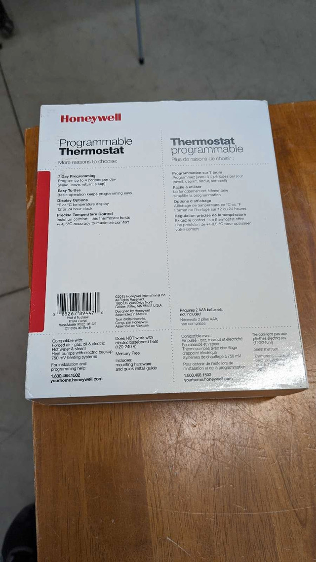 Honeywell Home 7 Day Programmable Thermostat- REDUCED in Heaters, Humidifiers & Dehumidifiers in Peterborough - Image 3