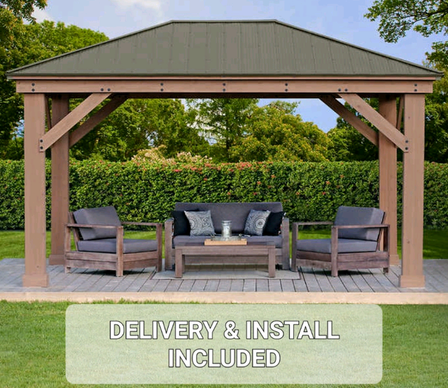 12x16 YARDISTRY CEDAR Wood Gazebo -  WITH DELIVERY & INSTALL! in Patio & Garden Furniture in Mississauga / Peel Region - Image 2