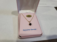 Brand New 10KT Yellow Gold Garnet Necklace For Sale