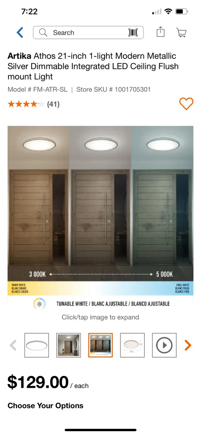 Artika Athos 21-inch 1-light Modern Metallic Silver Dimmable Int in Indoor Lighting & Fans in Kitchener / Waterloo - Image 4