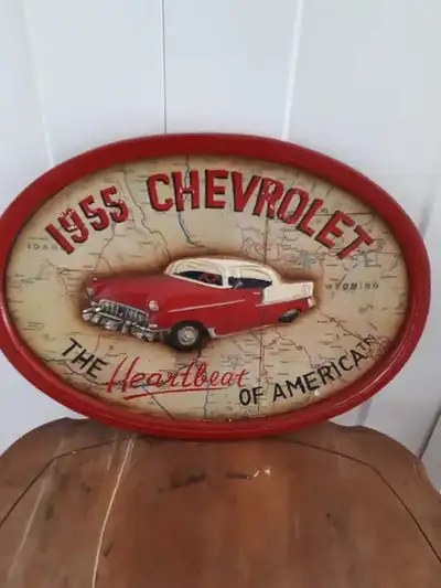 Vintage Solid Wood 1955 Chevrolet Sign 3D 21x16 Man Cave Some wear Silver Springs NW