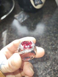 10kt white gold ring with a big ruby with wonderful clarity