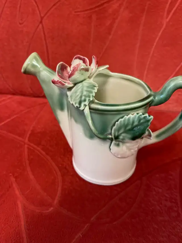 Decorative Ceramic Watering Can with Flower Accent