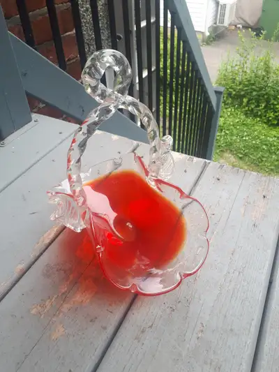Vintage red blown-glass candy dish, View more