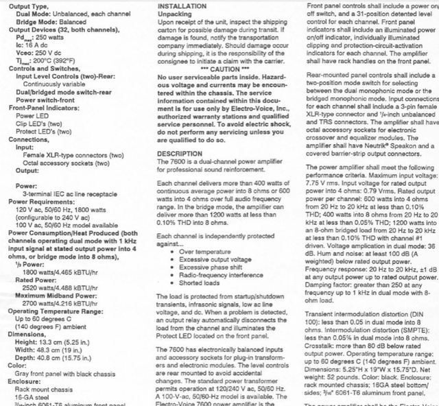 Electro -Voice  / EV-7600 Power Stereo Amplifier in Performance & DJ Equipment in Kitchener / Waterloo - Image 6