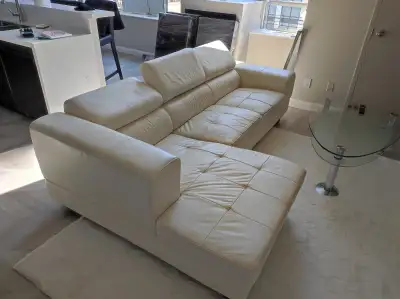 Beige Leather Couch w/Adjustable Headrest, Free GTA Delivery, View more