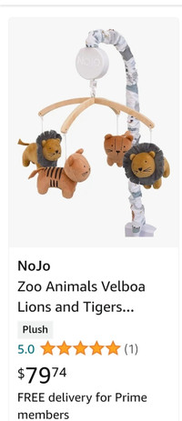 Crib Mobile NoJo Zoo Animals Velboa Lions and Tigers Musical Mob