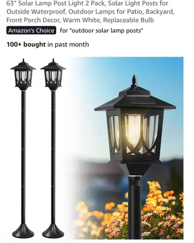 New 63" Solar Lamp Post Light 2 Pack, View more