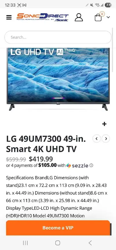 LG 49" Class 4K Smart UHD TV w/AI ThinQ ( 43UM7300AUE ), View more