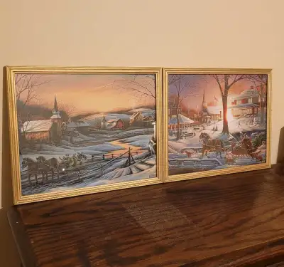 2 framed terry redlin prints "Racing Home" and "Together for the Season". In good condition. $40 eac...