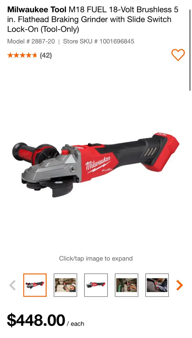 MILWAUKEE 5” Flathead Braking Grinder, Slide Switch Lock-On64519996068867120
