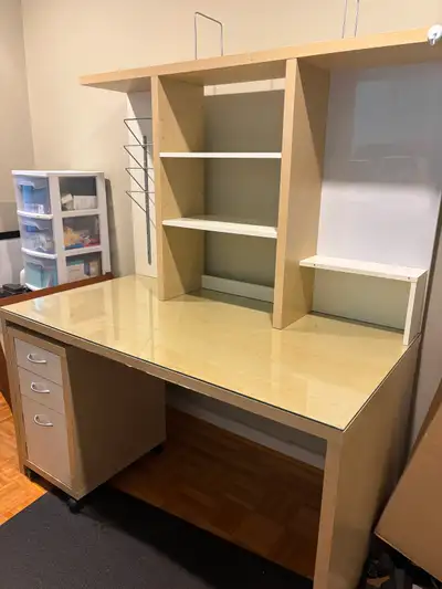 IKEA two piece Home Office Desk + Black Chair with Wheels, View more