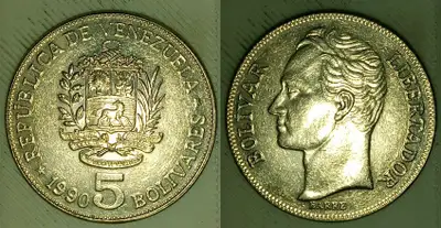 1990 - 5 Bolivares - Venezuela, View more