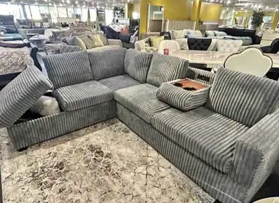 Grey Plush Corduroy Sectional Corner Sofa with Free Delivery , View more