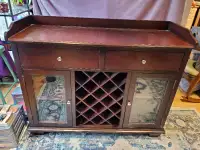 Very solid dark oak sideboard/hutch/wine storage/shelf/cabinet